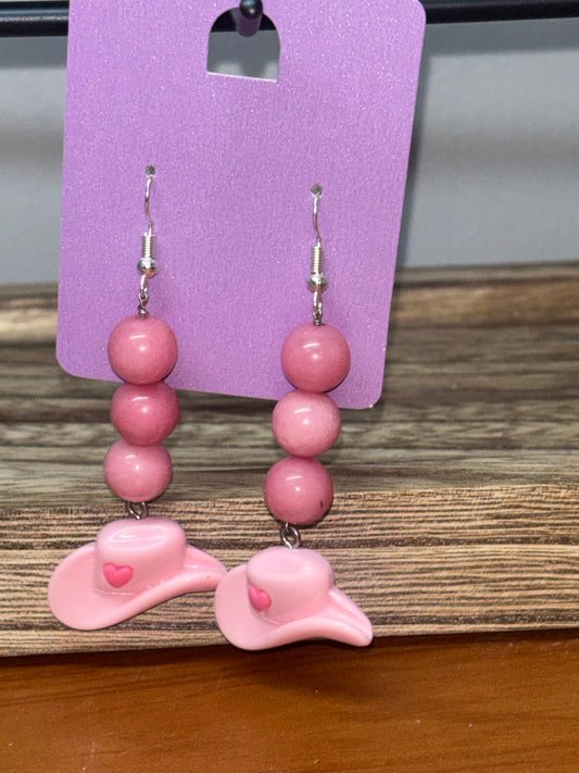 Pink cowgirl hat earrings