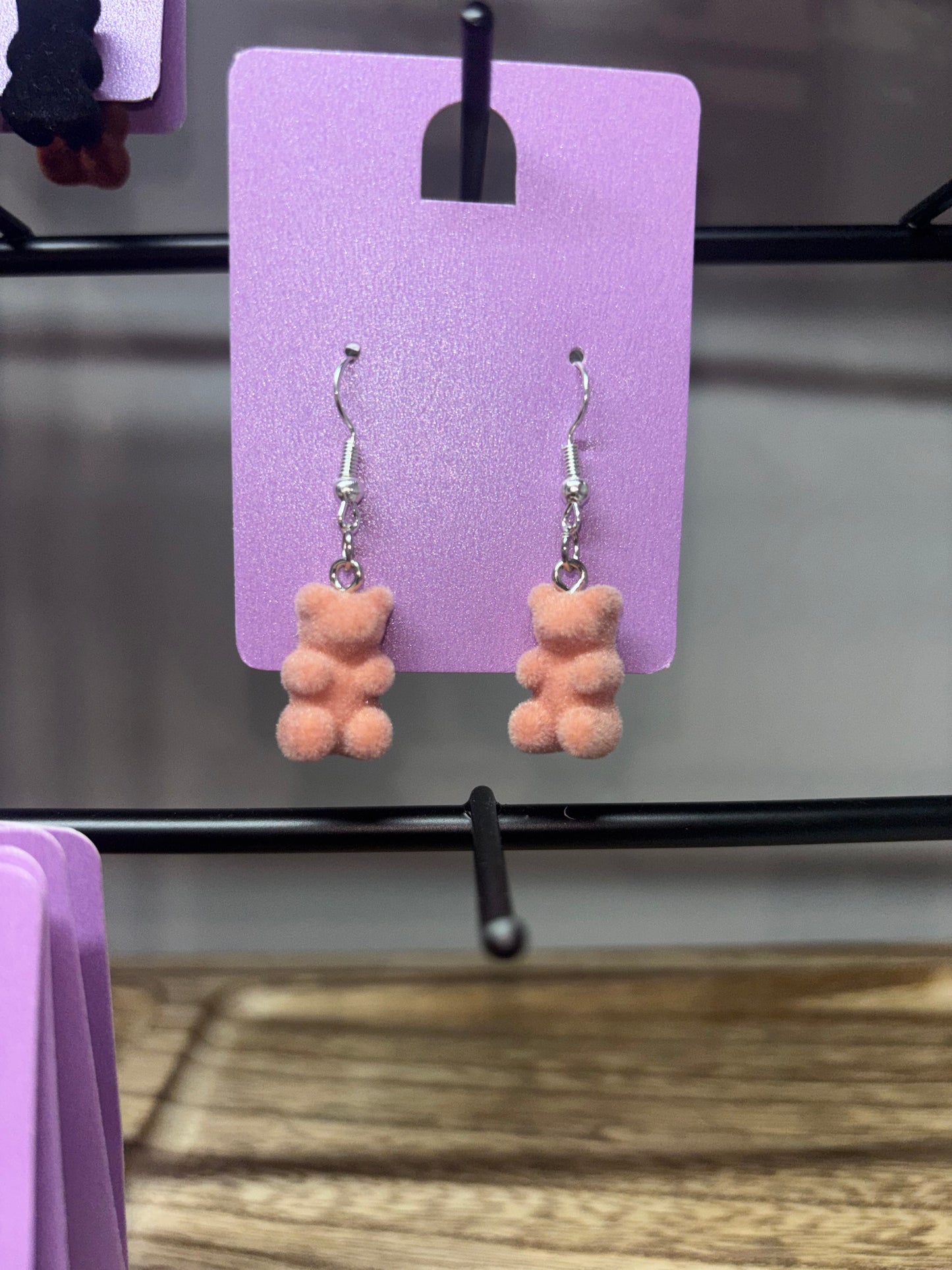 Pink felt bear earrings
