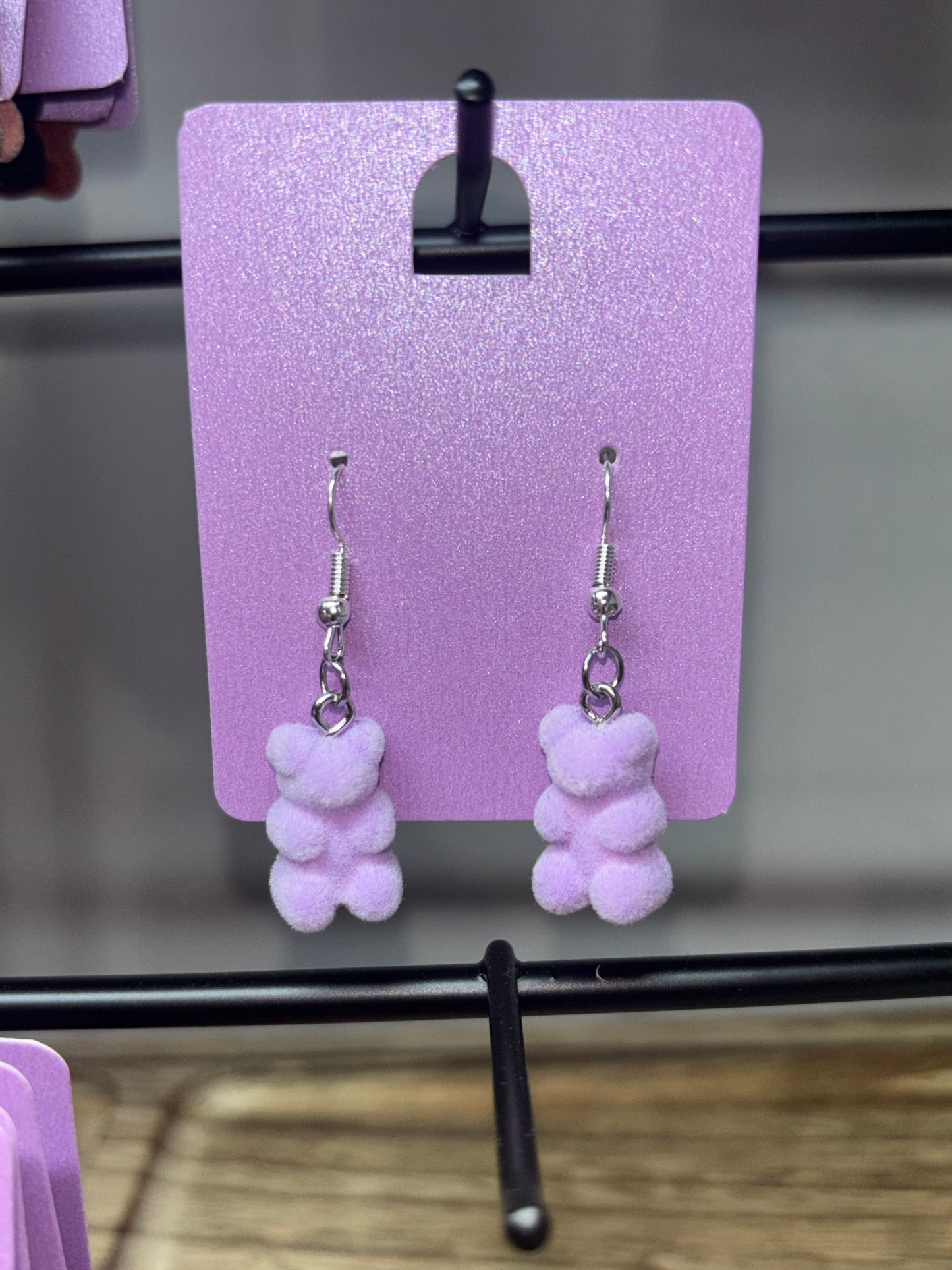 Purple felt bear earrings