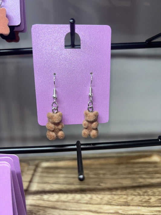 Light brown felt bear earrings